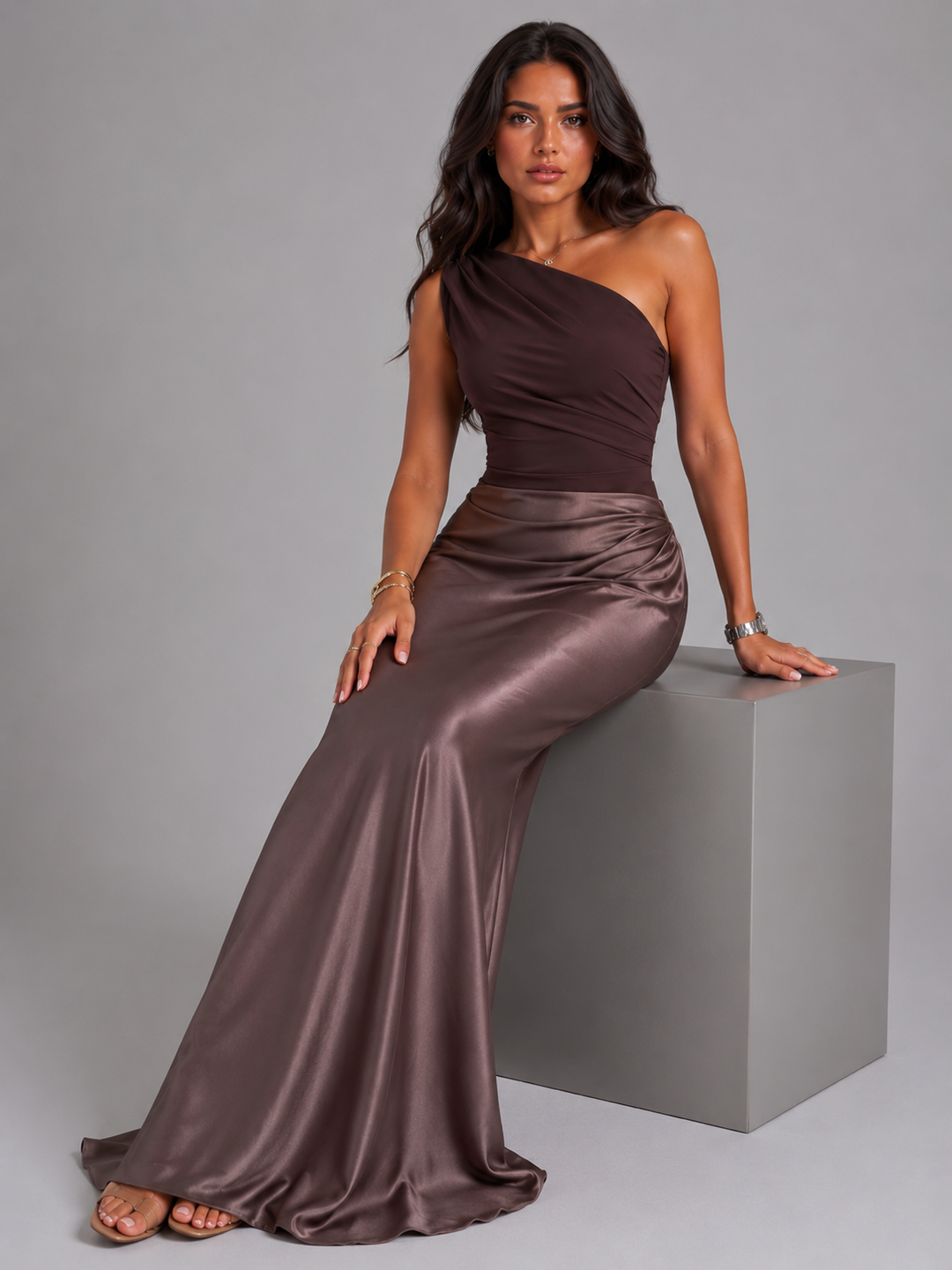 Celeste one shoulder satin maxi dress – image 5