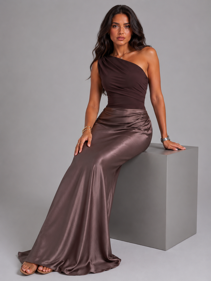 Celeste one shoulder satin maxi dress – image 5