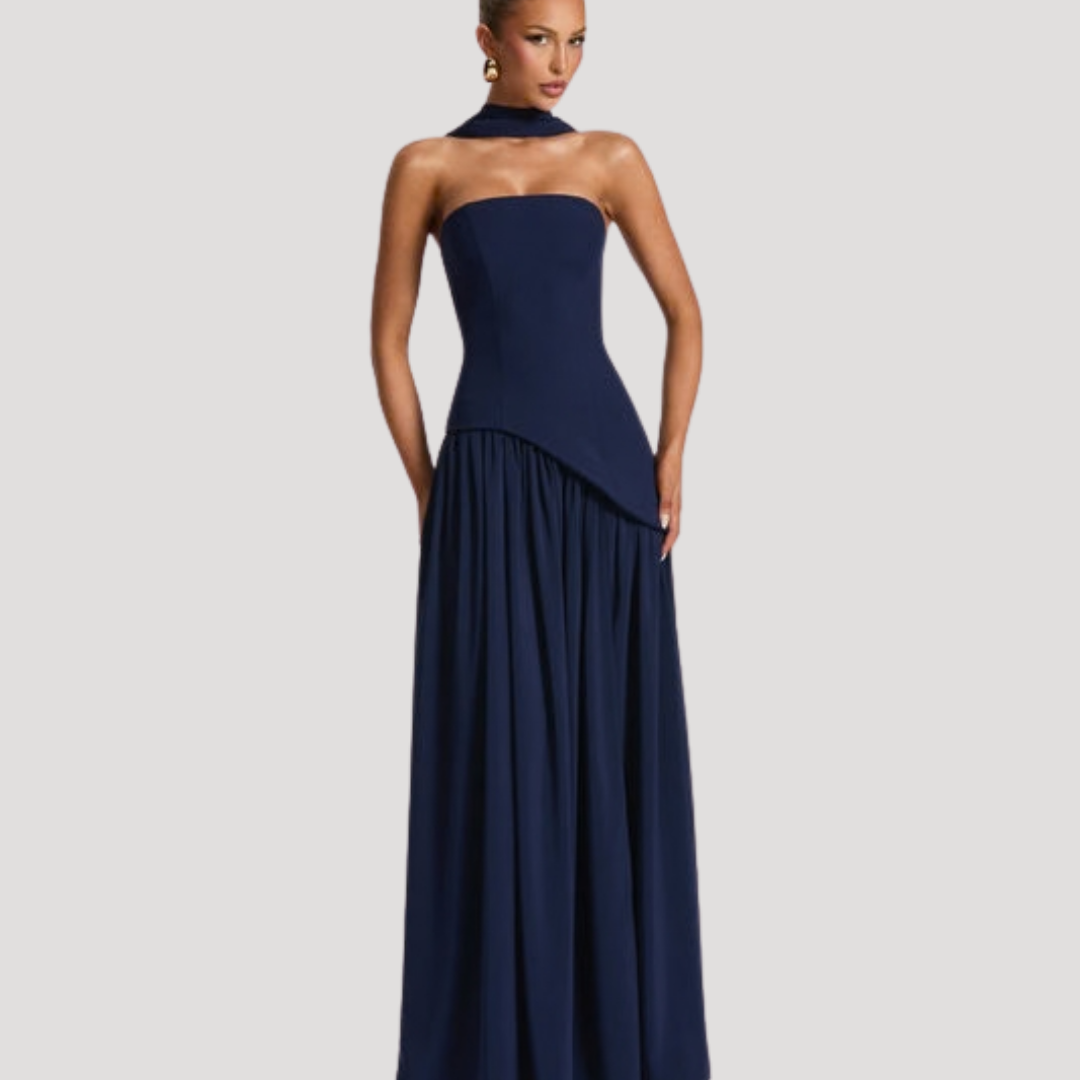Bonnie strapless maxi dress with choker neck – image 15