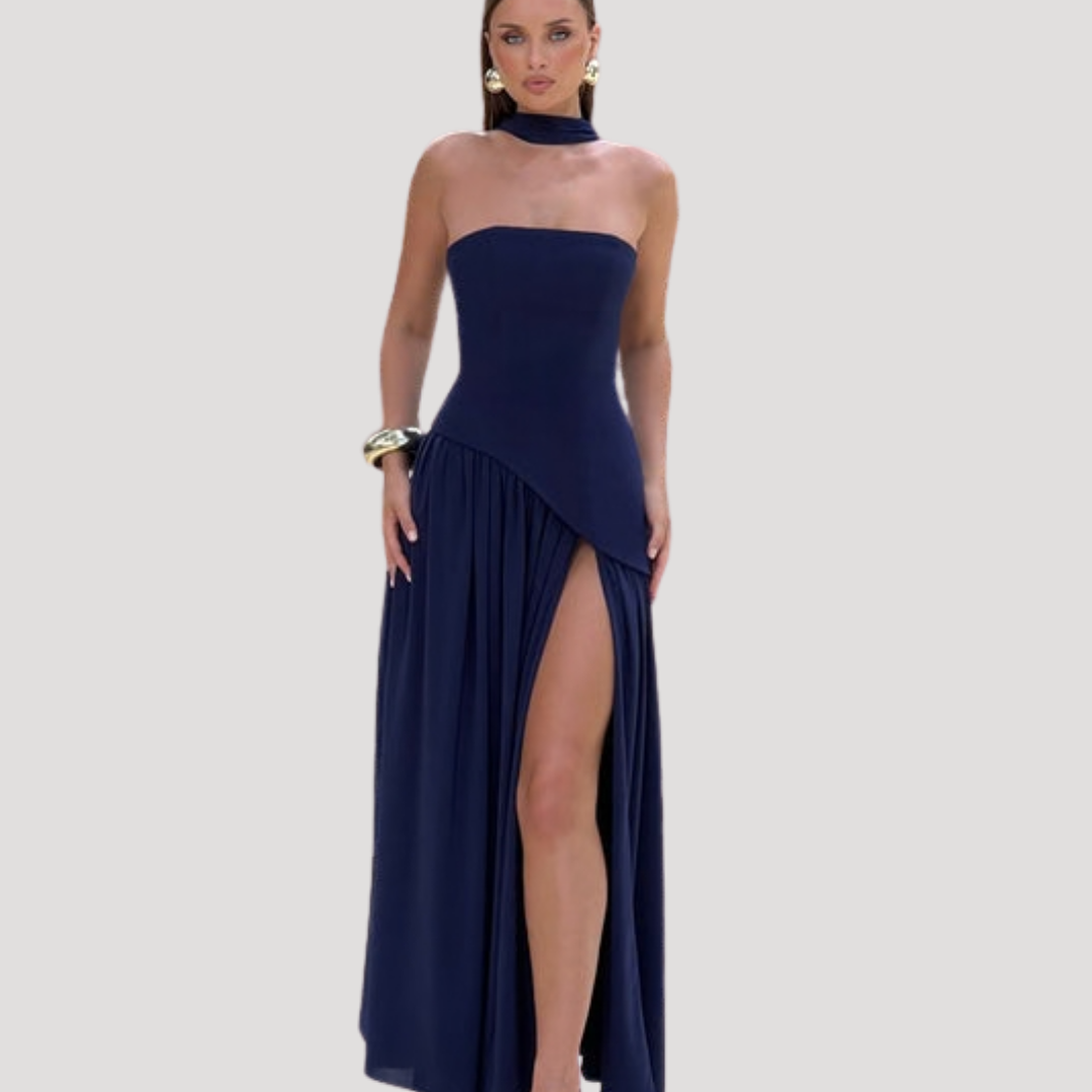 Bonnie strapless maxi dress with choker neck – image 3