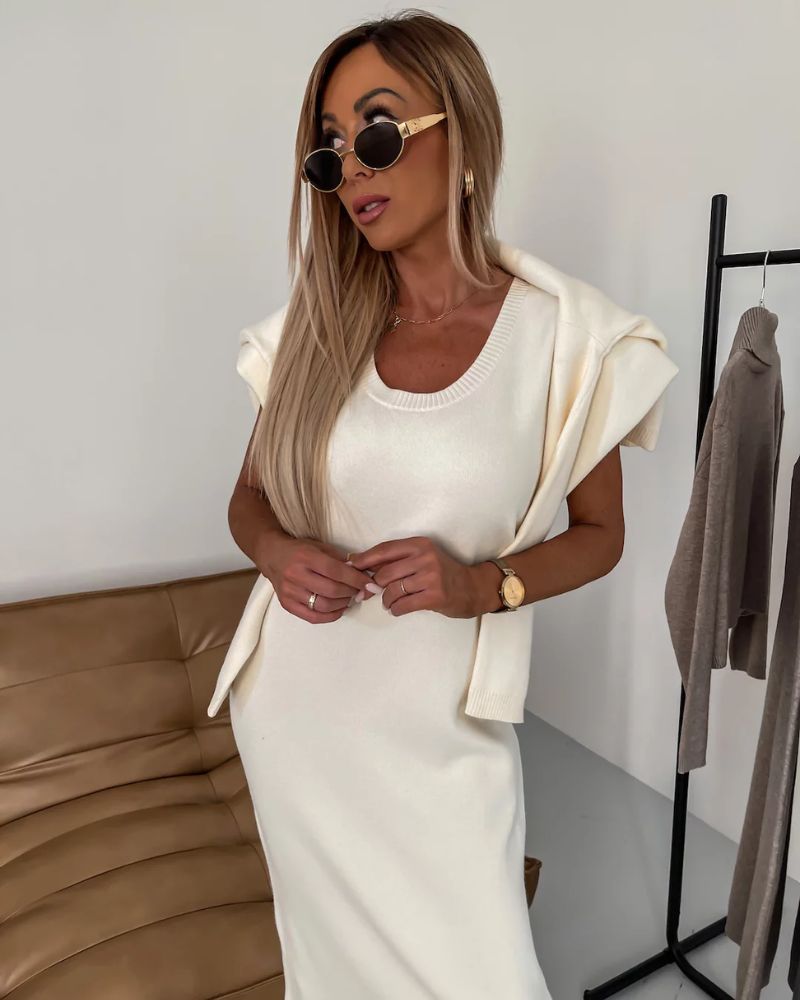 Leonora roll neck top and knit midi dress set – image 2