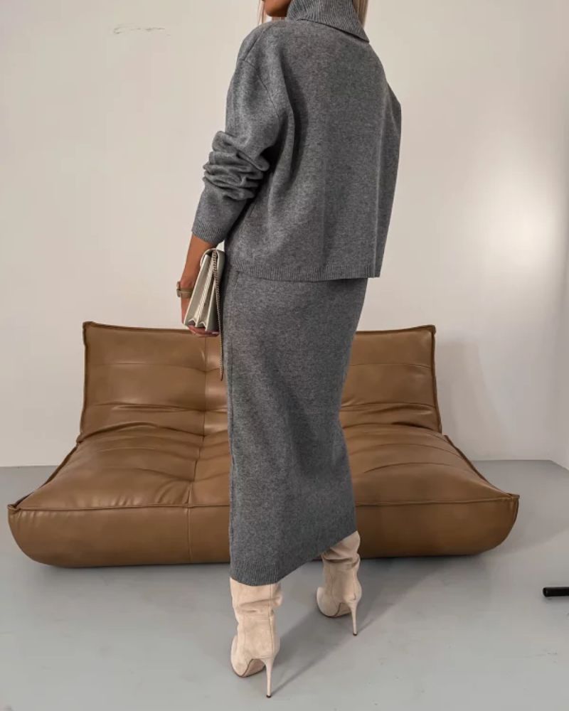 Leonora roll neck top and knit midi dress set – image 4