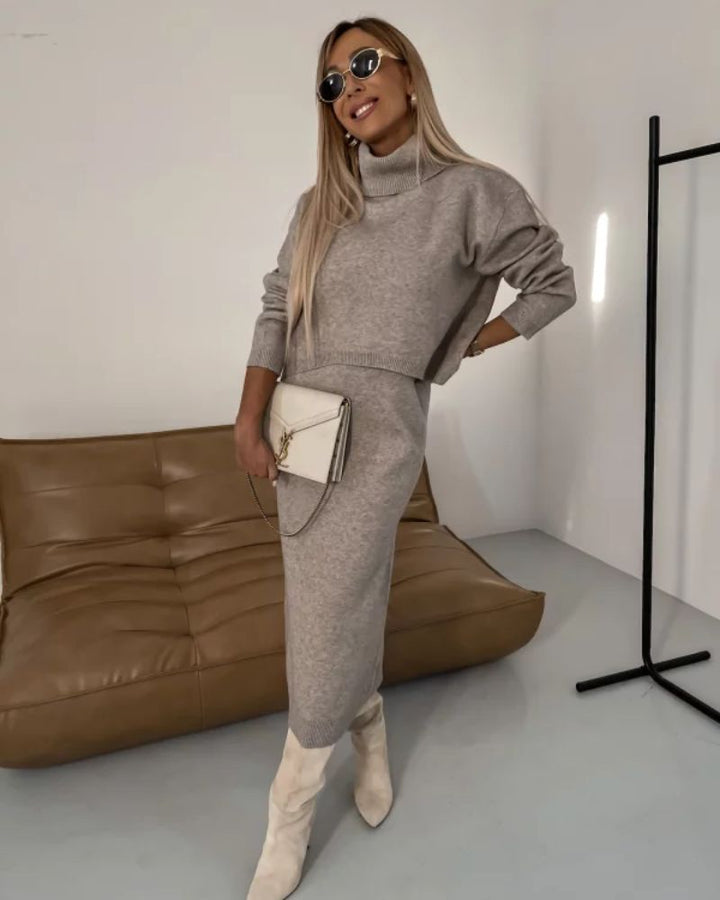Leonora roll neck top and knit midi dress set – image 5