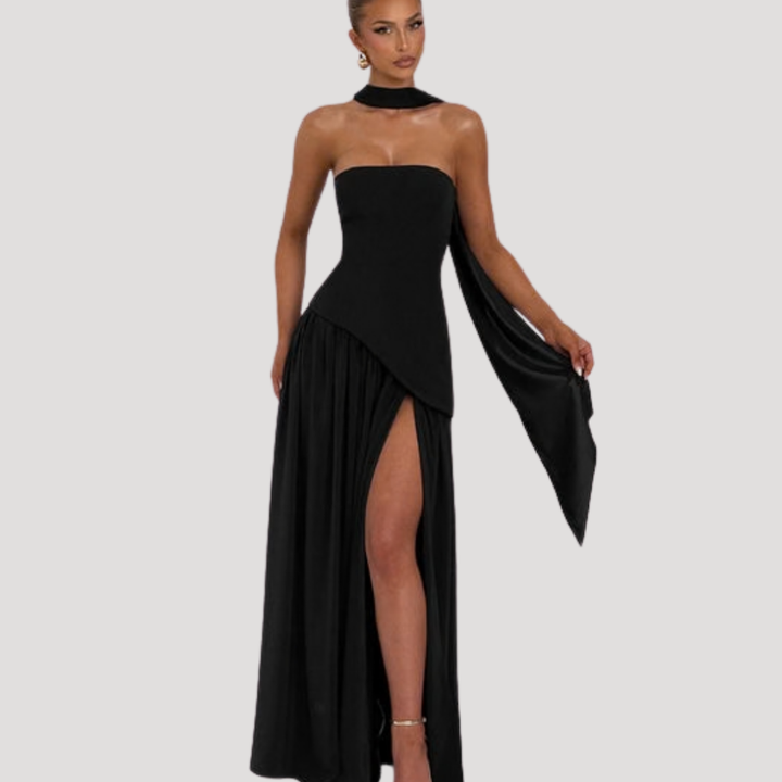 Bonnie strapless maxi dress with choker neck – image 18