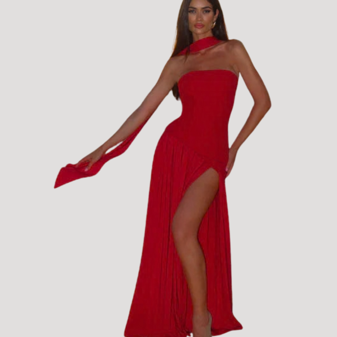 Bonnie strapless maxi dress with choker neck – image 19