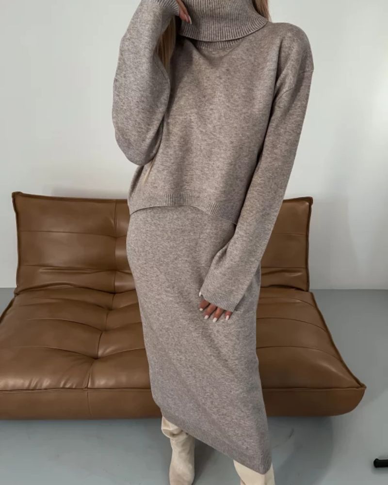 Leonora roll neck top and knit midi dress set – image 7