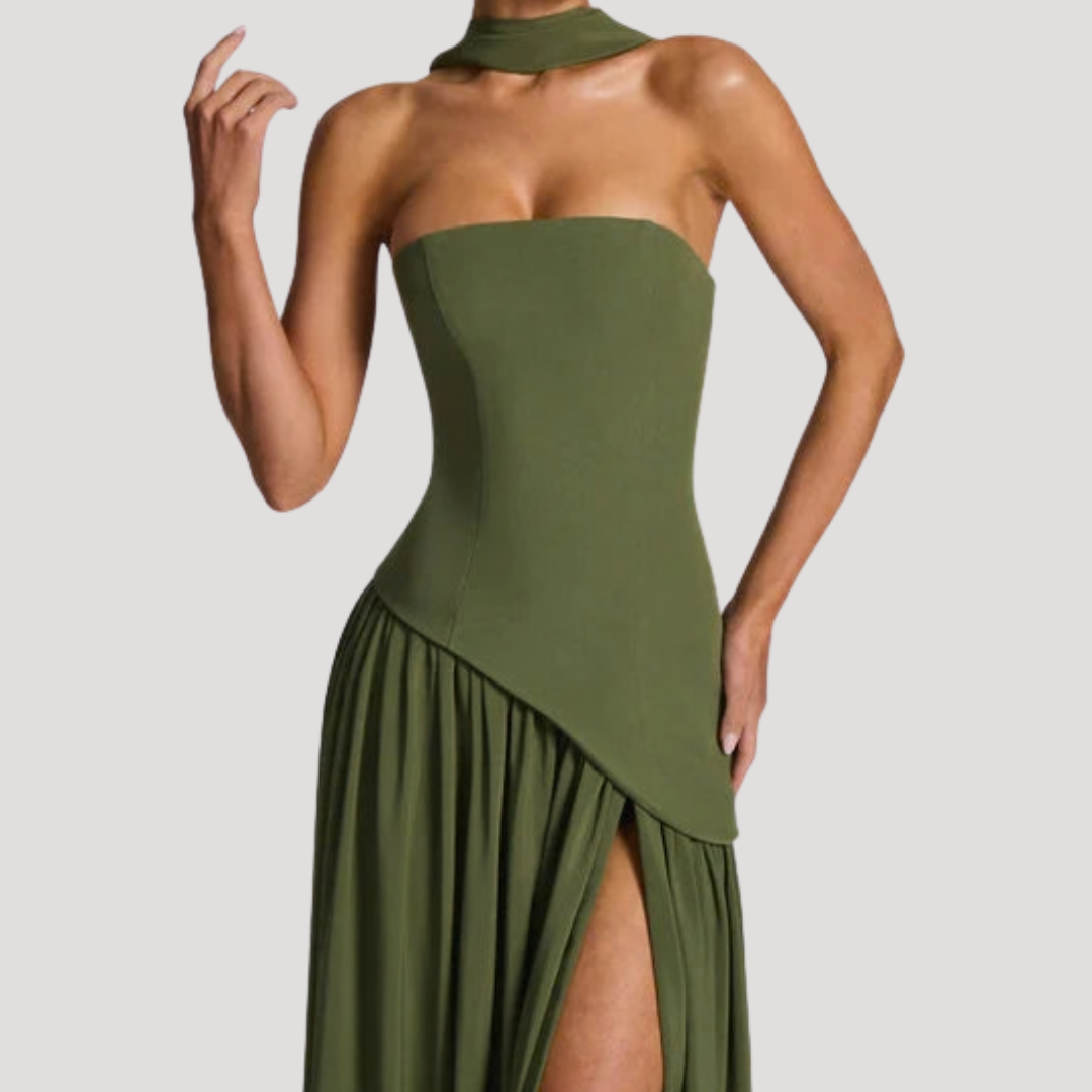 Bonnie strapless maxi dress with choker neck – image 22