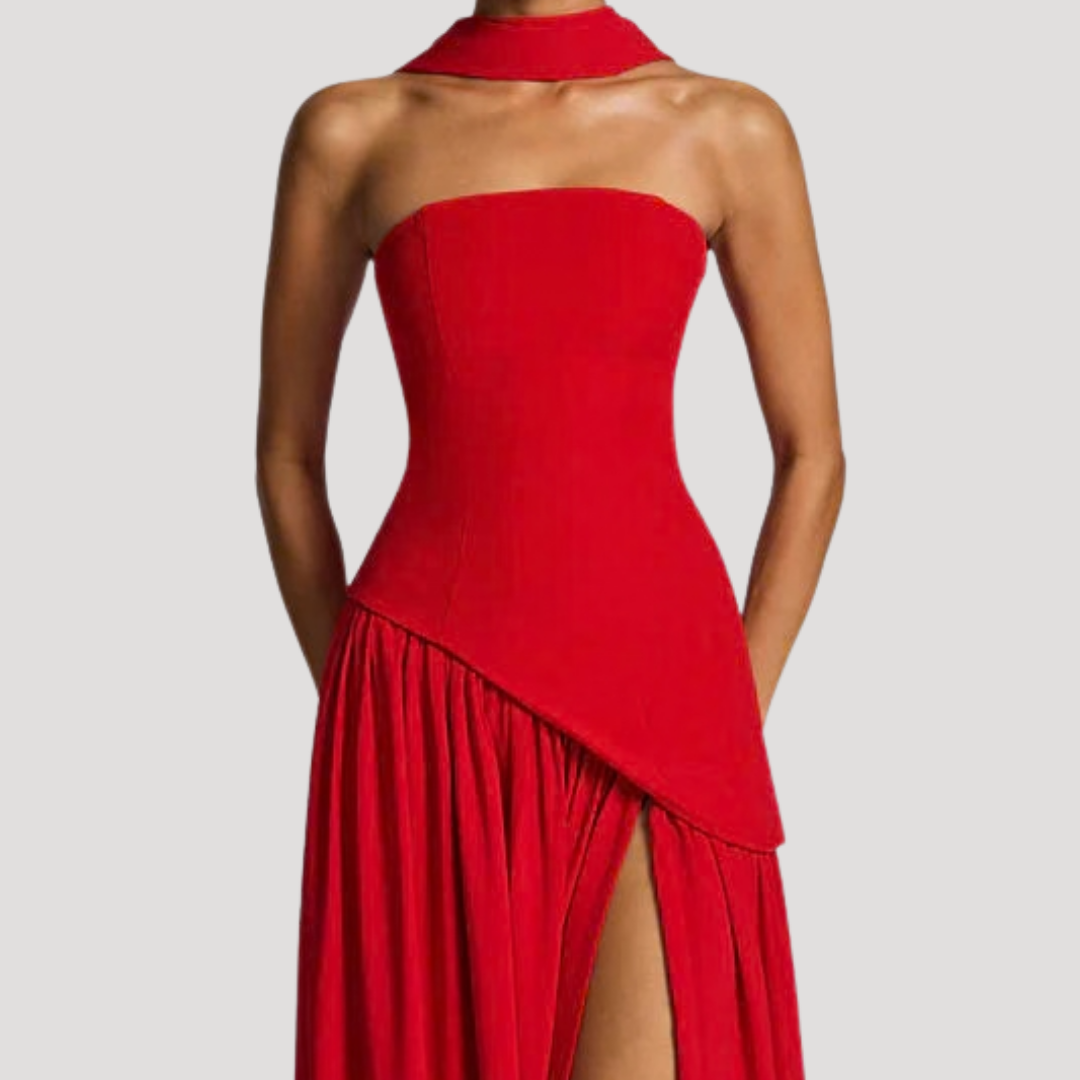 Bonnie strapless maxi dress with choker neck – image 23