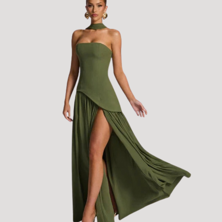 Bonnie strapless maxi dress with choker neck – image 25