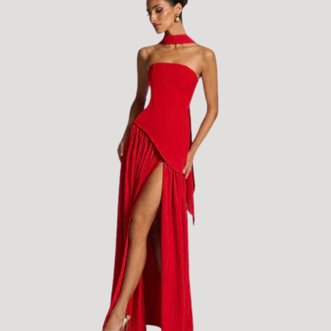 Bonnie strapless maxi dress with choker neck – image 26