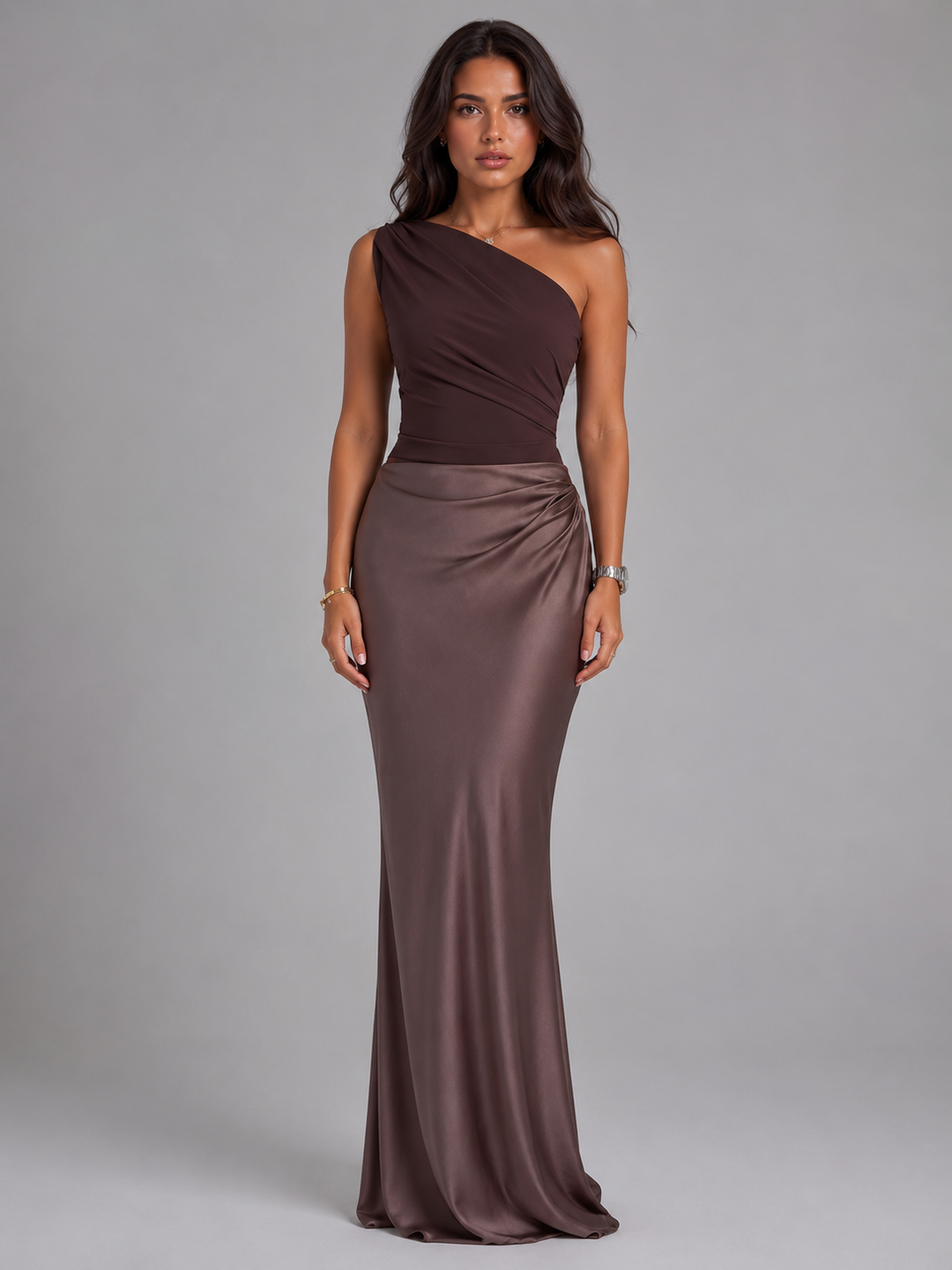 Celeste one shoulder satin maxi dress – image 2
