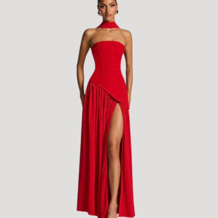 Bonnie strapless maxi dress with choker neck – image 28