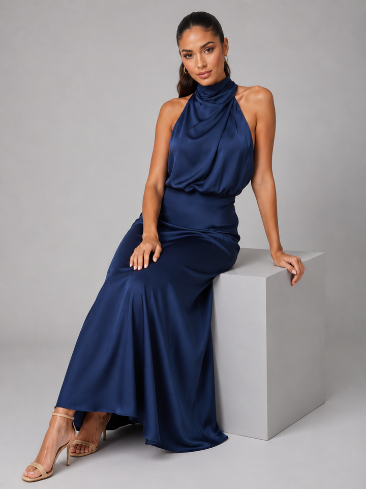 Araminta satin high neck midi dress – image 5