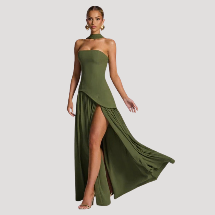 Bonnie strapless maxi dress with choker neck – image 32