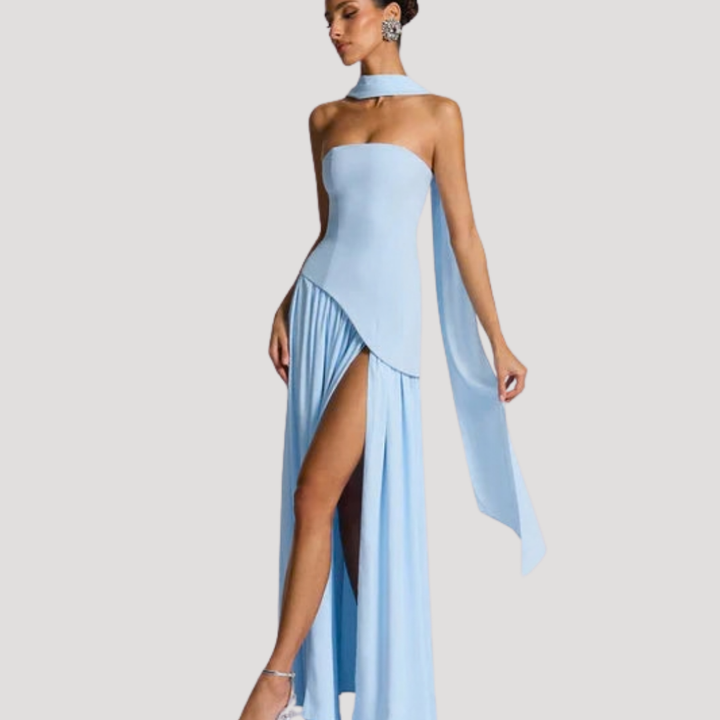 Bonnie strapless maxi dress with choker neck – image 36