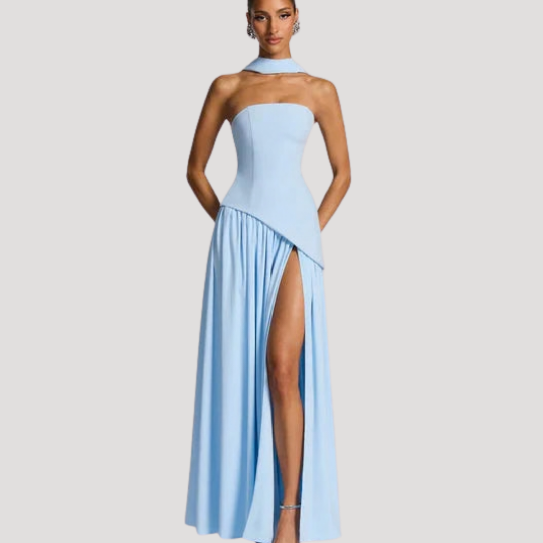 Bonnie strapless maxi dress with choker neck – image 38