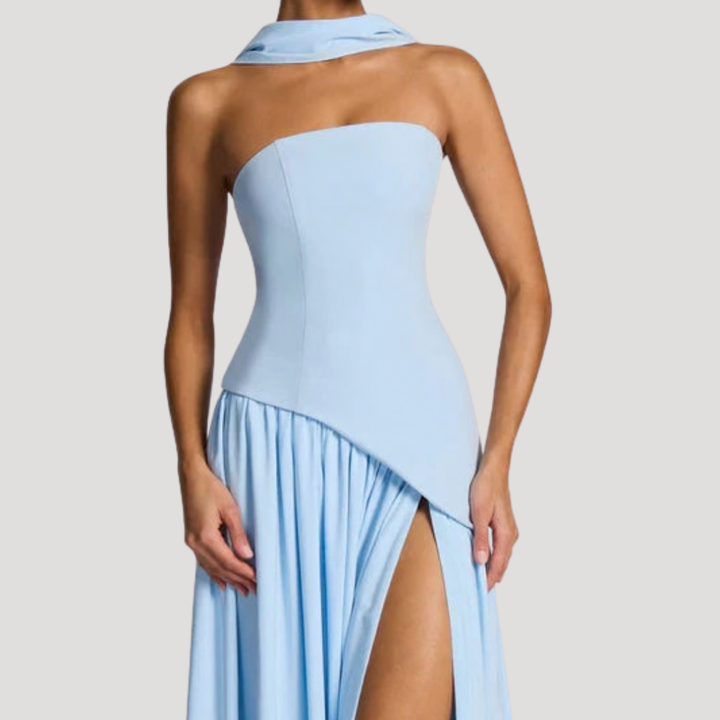 Bonnie strapless maxi dress with choker neck – image 39