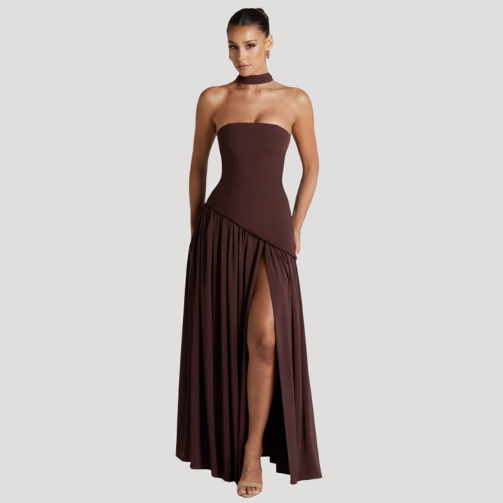 Bonnie strapless maxi dress with choker neck – image 29