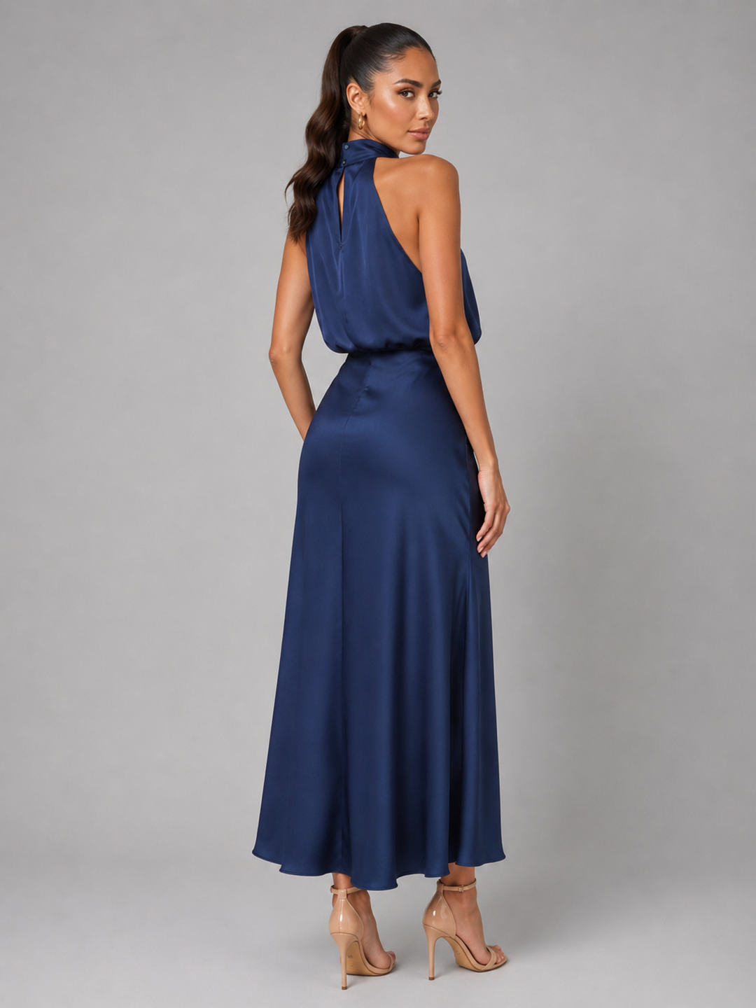 Araminta satin high neck midi dress – image 6