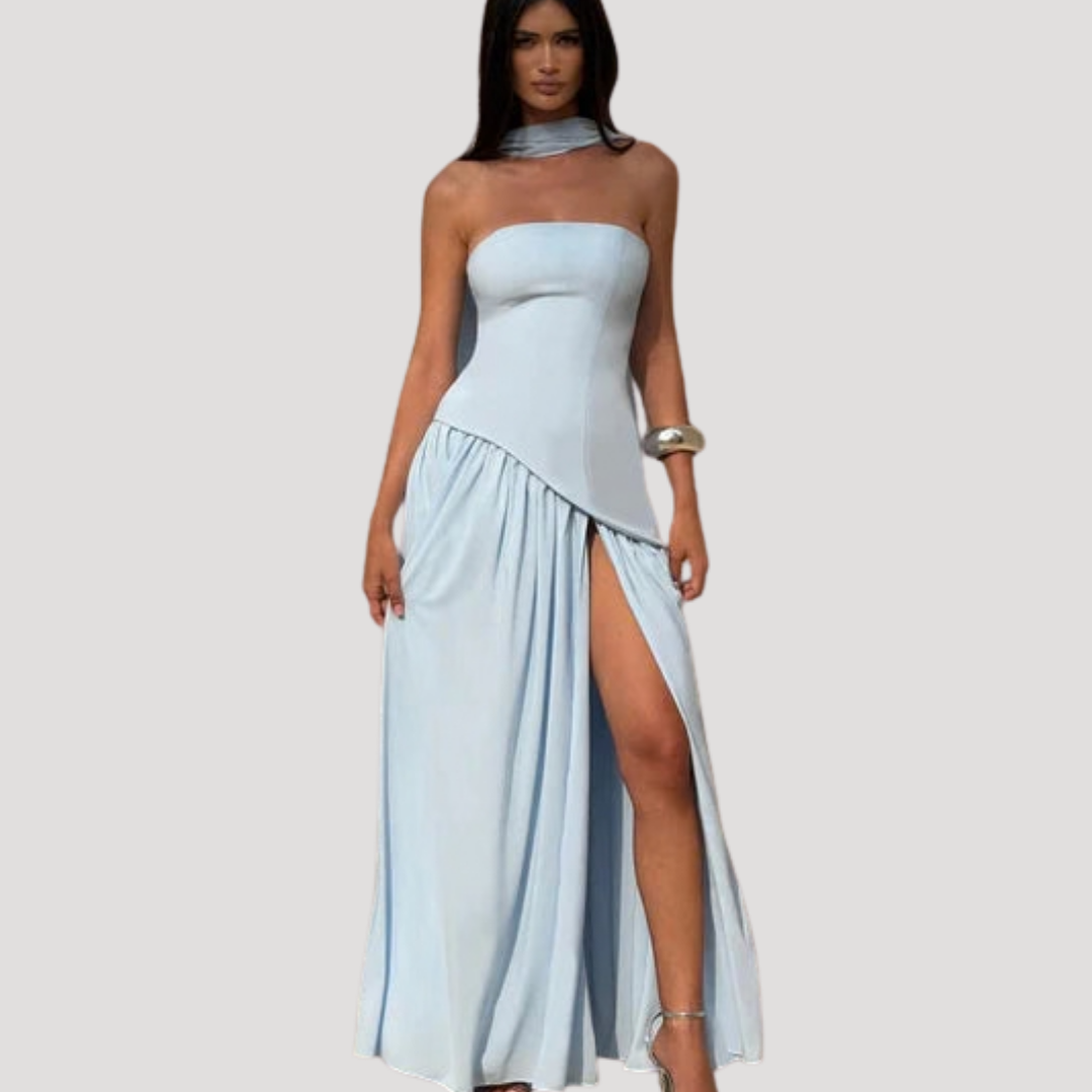 Bonnie strapless maxi dress with choker neck – image 40