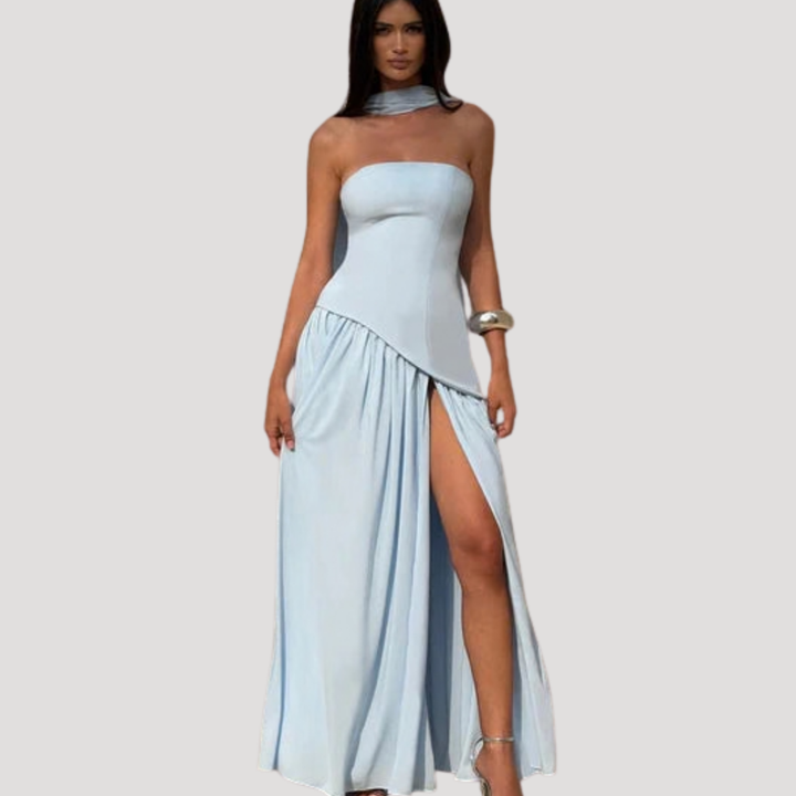 Bonnie strapless maxi dress with choker neck – image 40