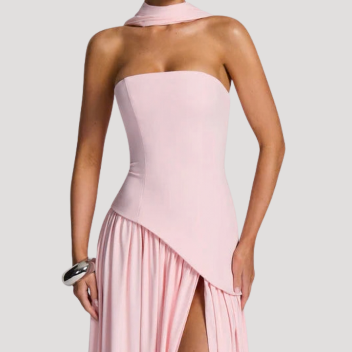Bonnie strapless maxi dress with choker neck – image 42
