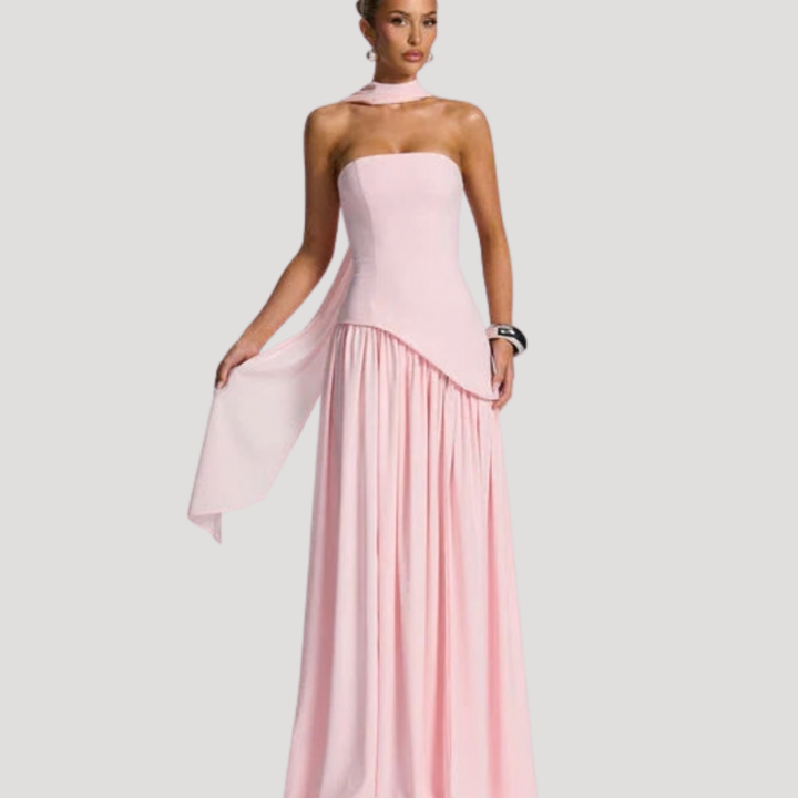 Bonnie strapless maxi dress with choker neck – image 44