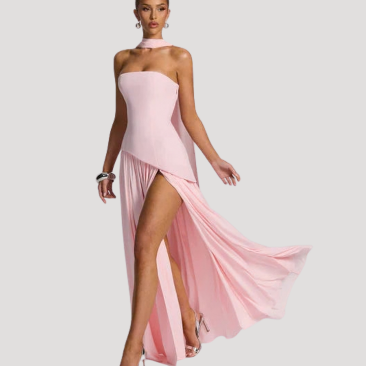 Bonnie strapless maxi dress with choker neck – image 45