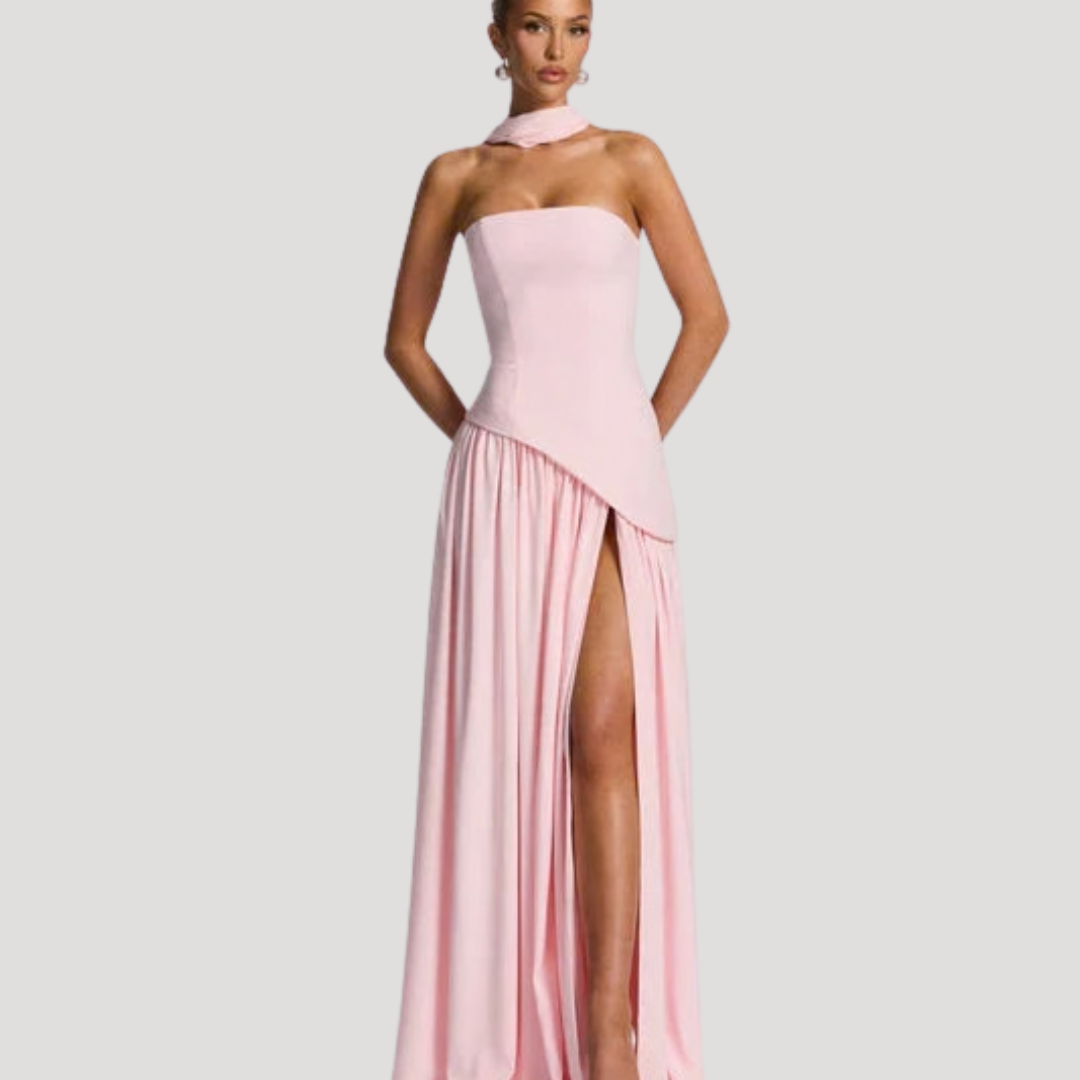 Bonnie strapless maxi dress with choker neck – image 46