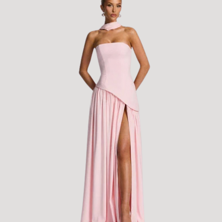 Bonnie strapless maxi dress with choker neck – image 46