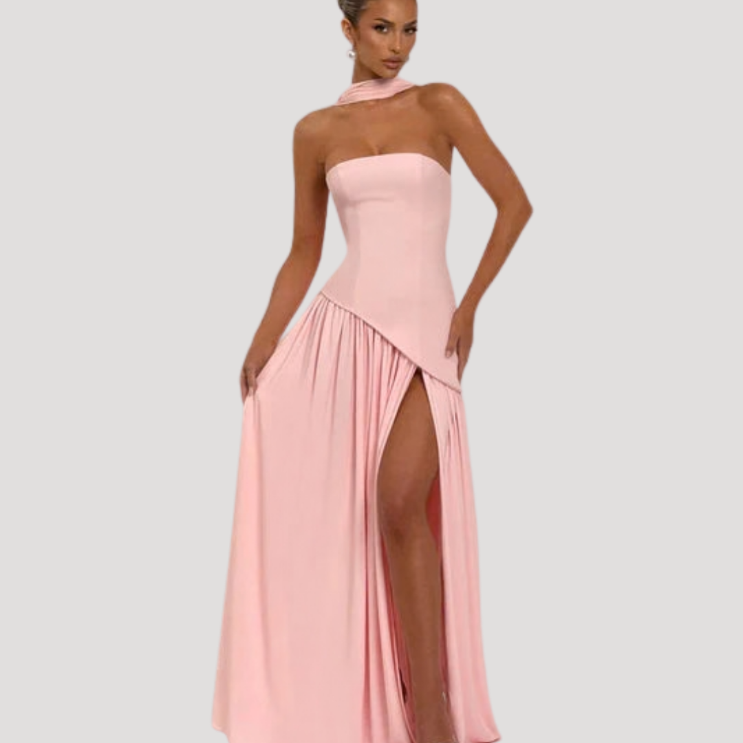 Bonnie strapless maxi dress with choker neck – image 47