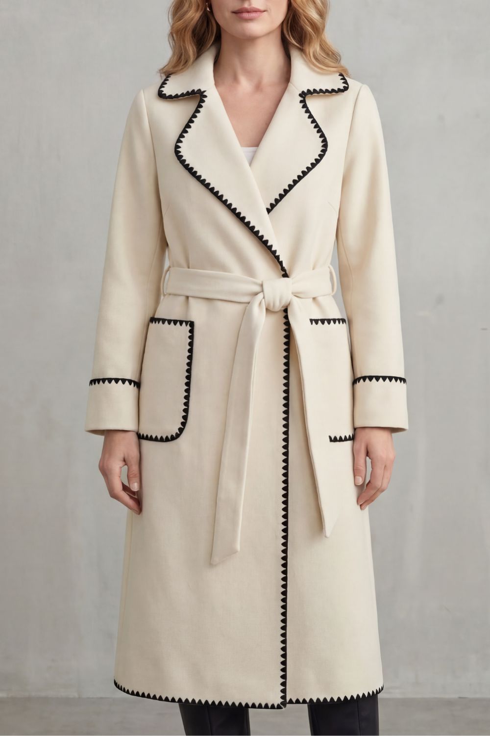 Marianne longline belted coat with contrast trim – image 7
