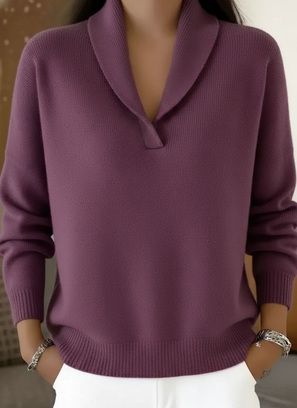 Violet draped V neck jumper – image 5