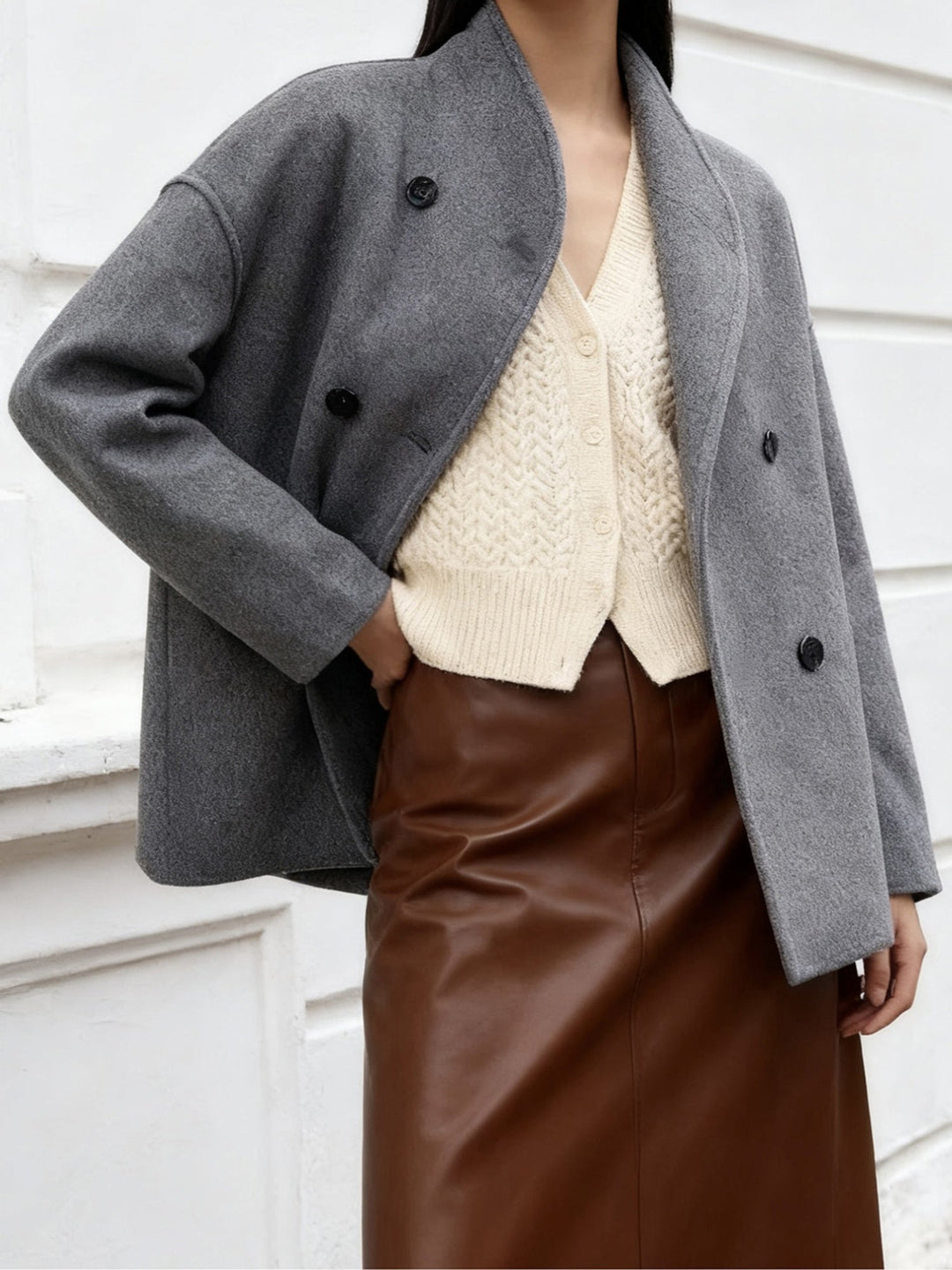 Molly cropped stand collar pea coat – image 2