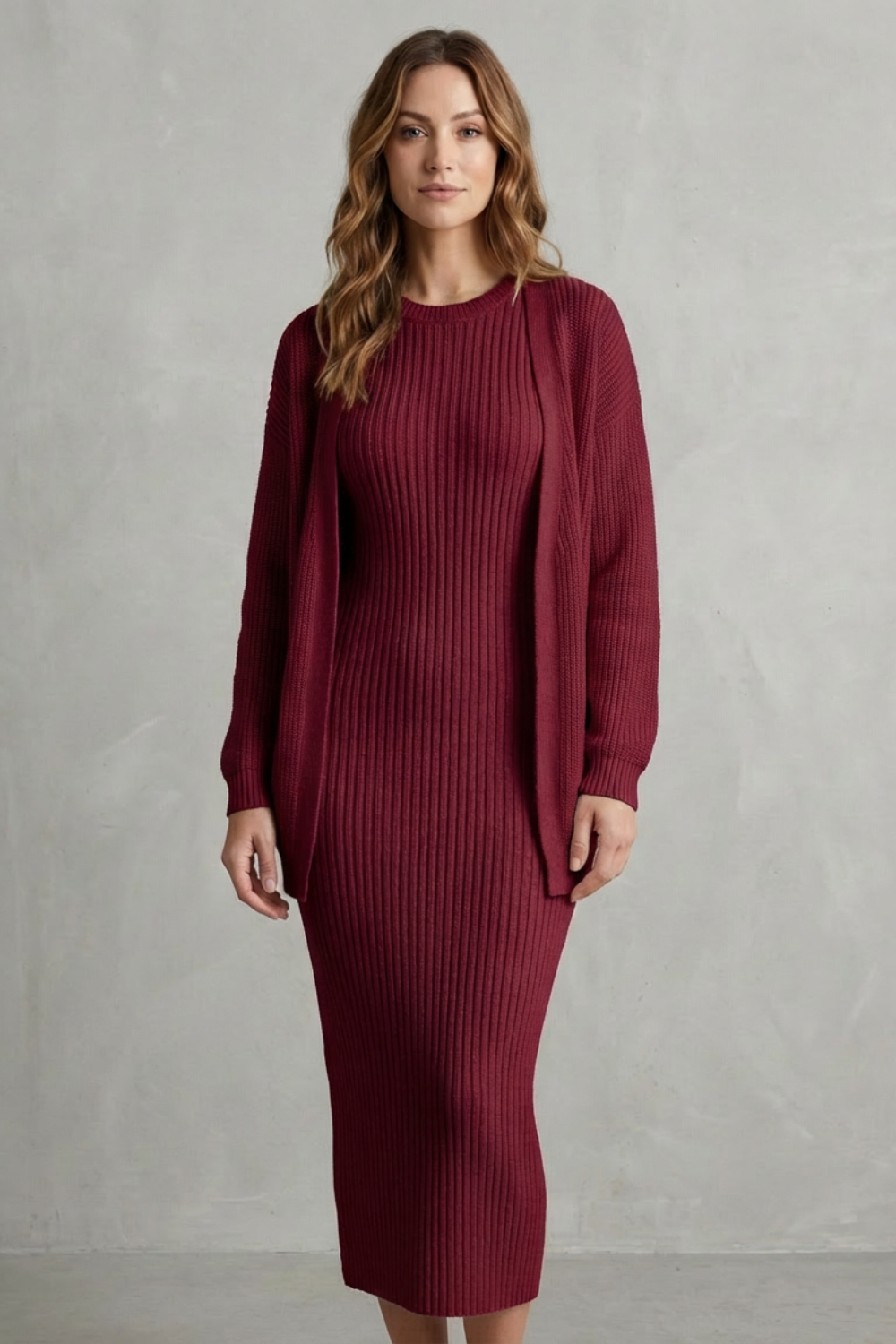 Lana ribbed knit midi dress and cardigan set – image 20