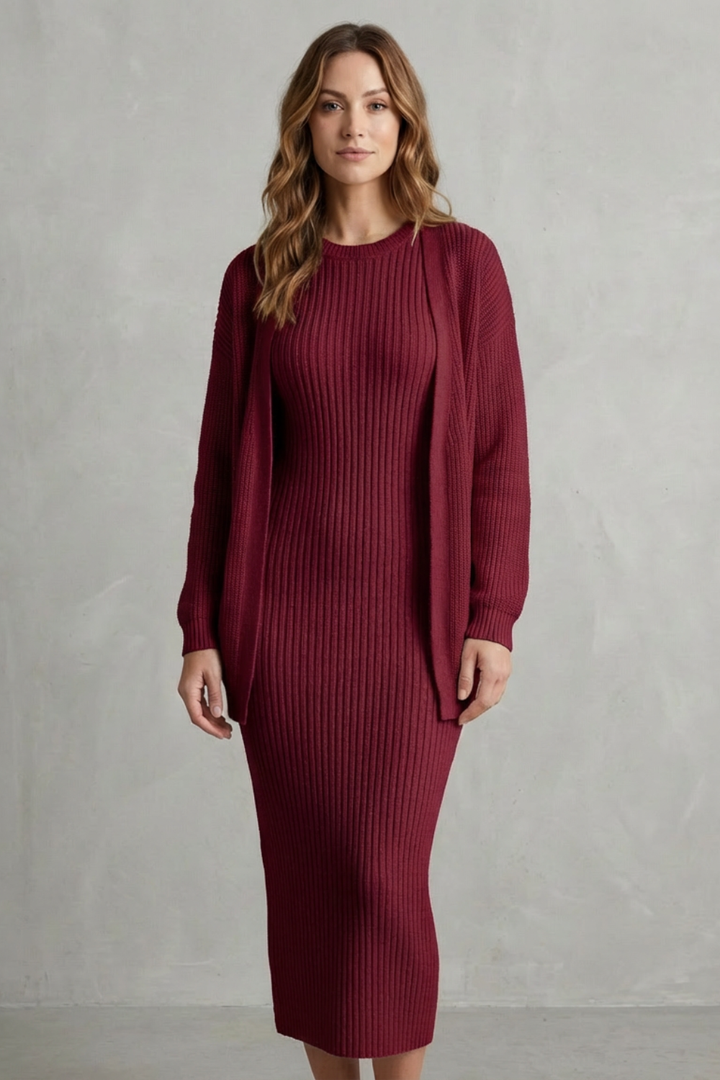 Lana ribbed knit midi dress and cardigan set – image 20