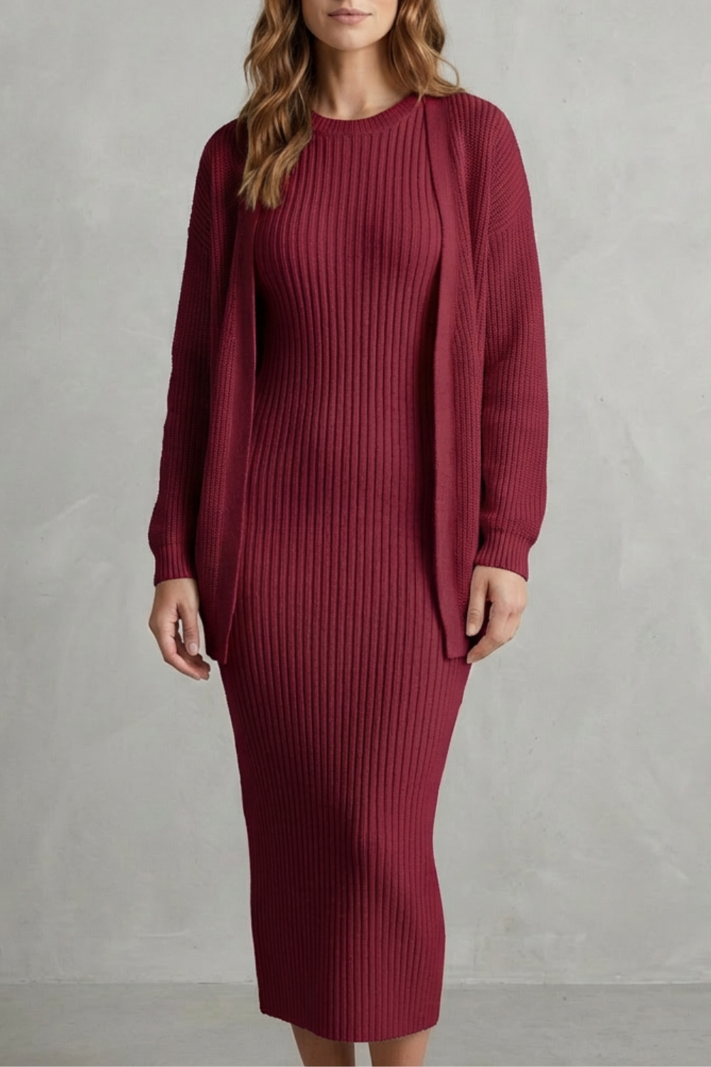 Lana ribbed knit midi dress and cardigan set – image 21