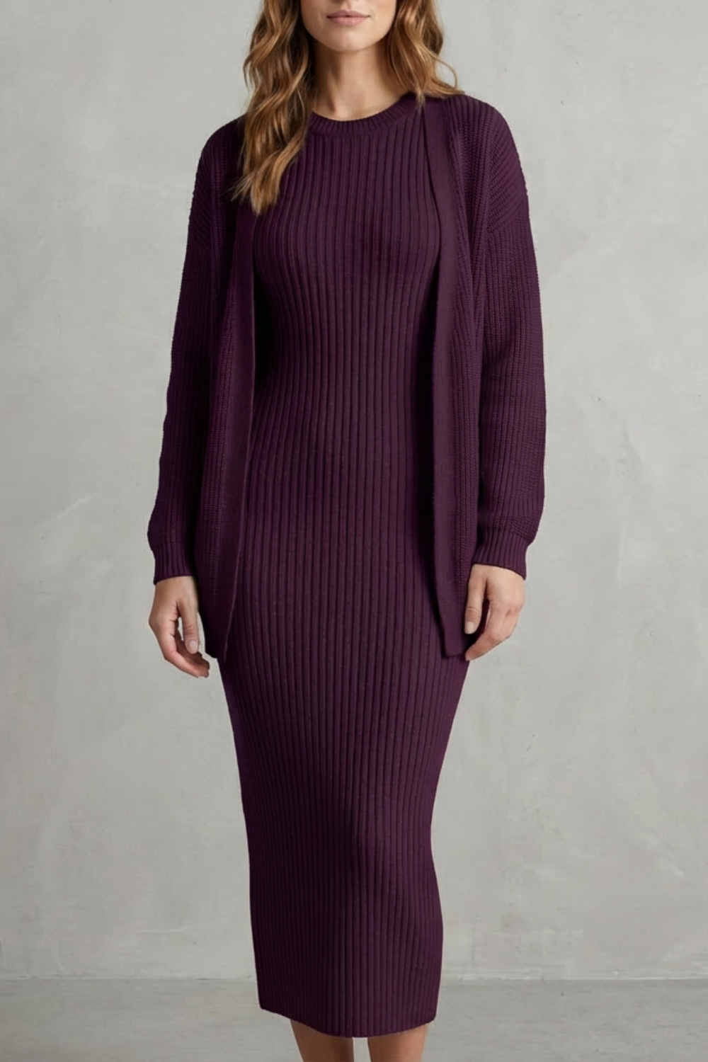 Lana ribbed knit midi dress and cardigan set – image 23