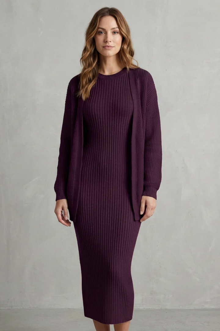 Lana ribbed knit midi dress and cardigan set – image 24