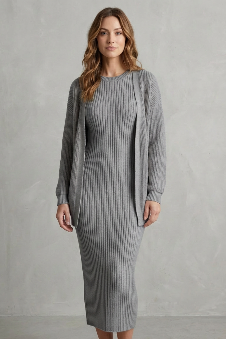 Lana ribbed knit midi dress and cardigan set – image 26