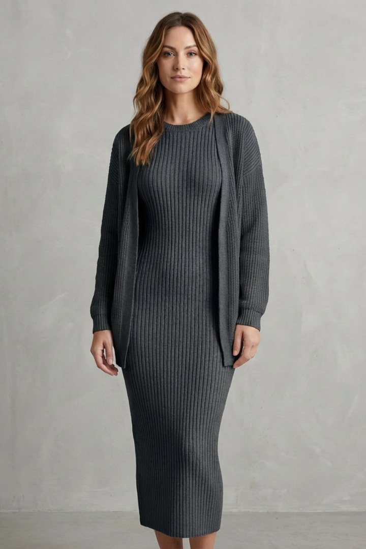 Lana ribbed knit midi dress and cardigan set – image 27