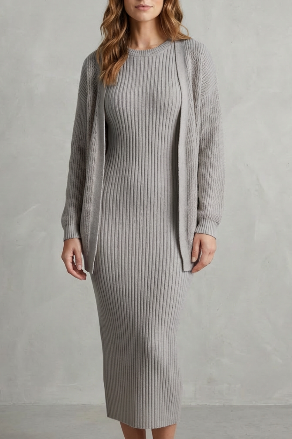 Lana ribbed knit midi dress and cardigan set – image 28