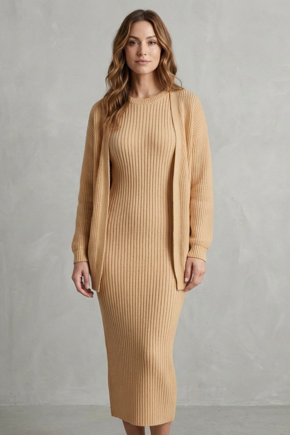 Lana ribbed knit midi dress and cardigan set – image 31