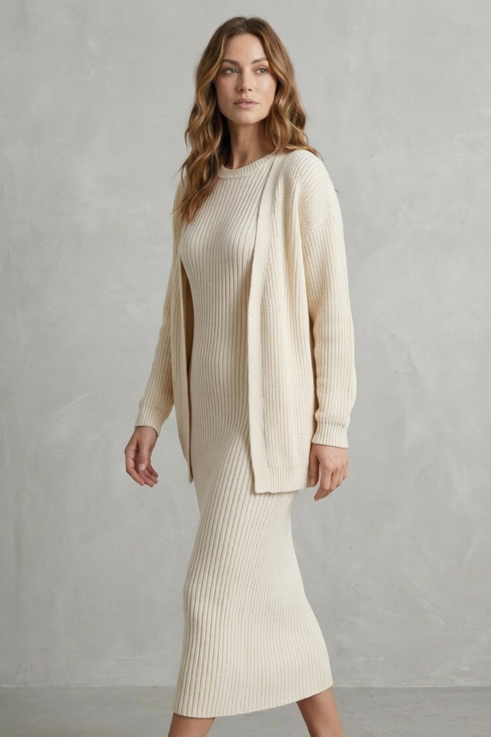 Lana ribbed knit midi dress and cardigan set – image 3