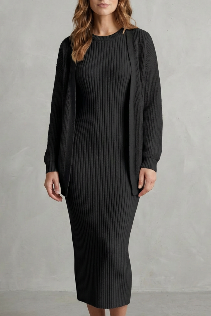 Lana ribbed knit midi dress and cardigan set – image 5