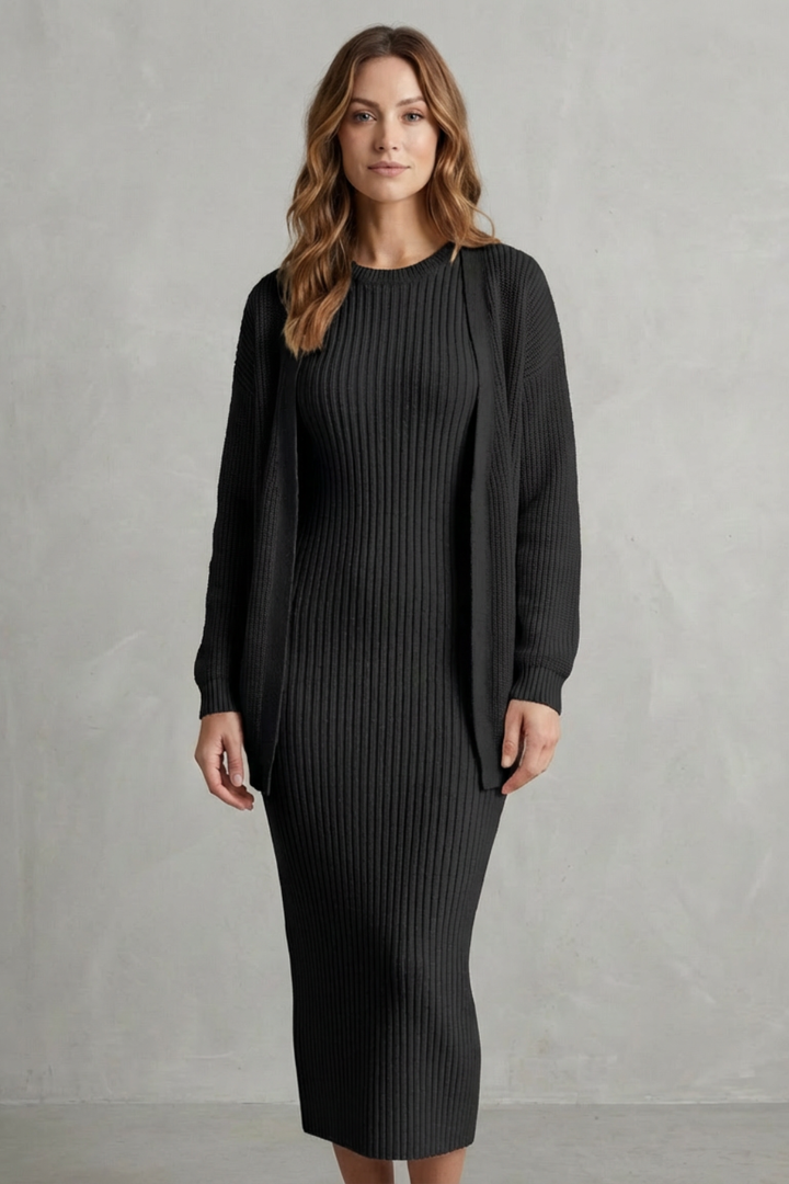 Lana ribbed knit midi dress and cardigan set – image 6