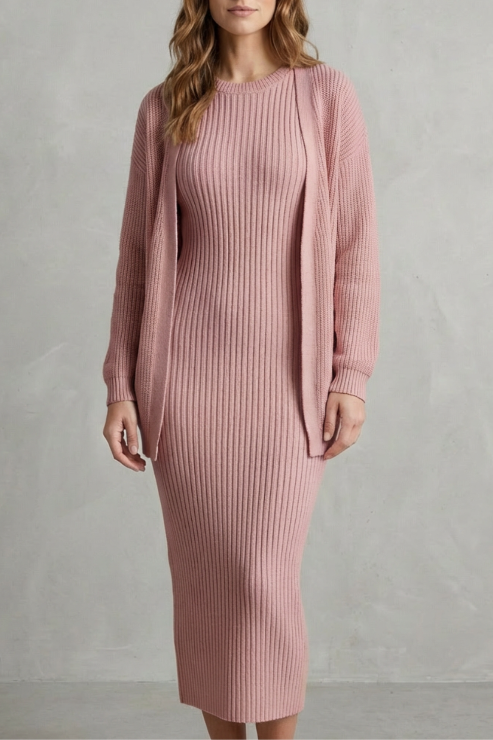 Lana ribbed knit midi dress and cardigan set – image 7