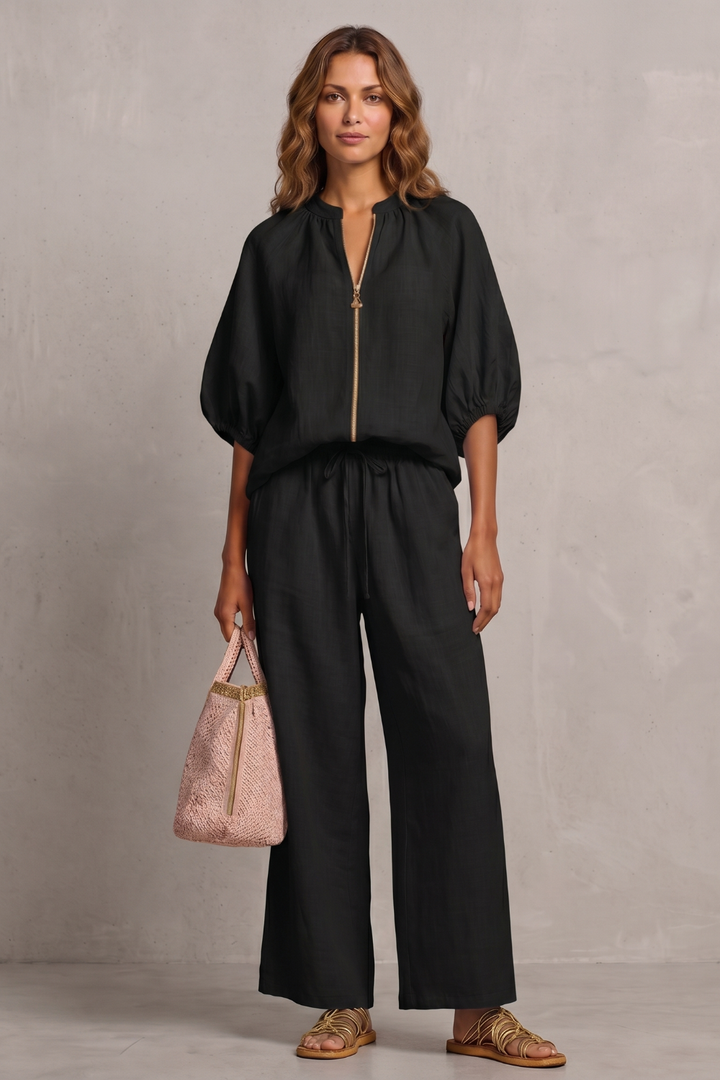 Felicity zip front puff sleeve trouser set – image 12