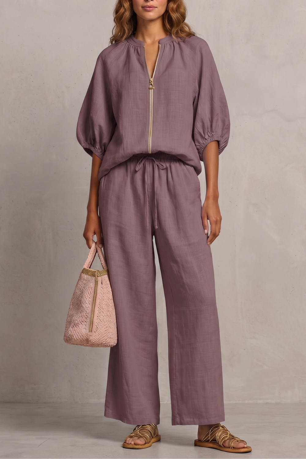 Felicity zip front puff sleeve trouser set – image 13