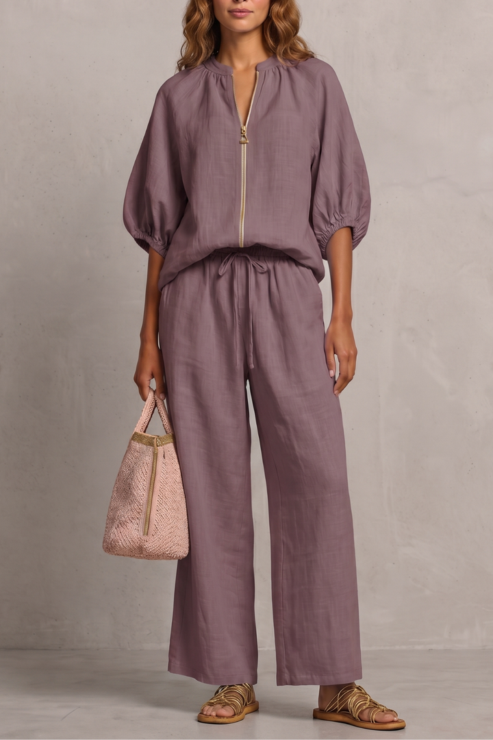 Felicity zip front puff sleeve trouser set – image 13